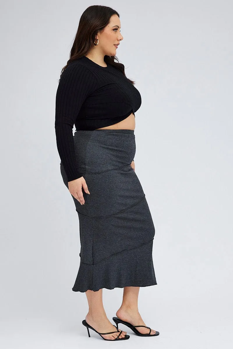 Grey Maxi Skirt Asymmetrical Rib Modern Luxe