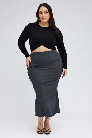 Grey Maxi Skirt Asymmetrical Rib Subtle Finish