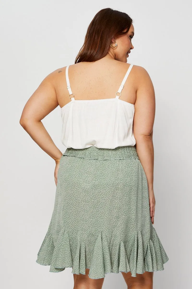 Push Button Closure Polka Dot Mini Skirt Ruffle Hem