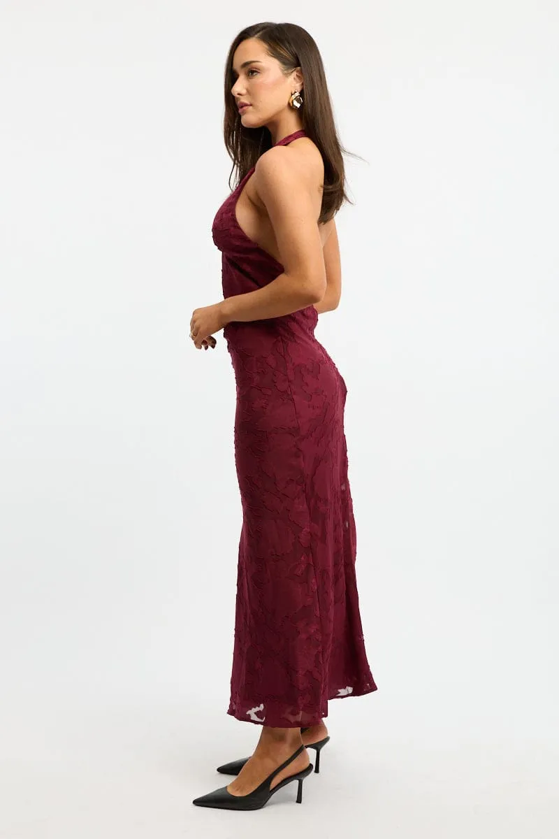 Flow River Red Maxi Dress Halter Neck Burn Out