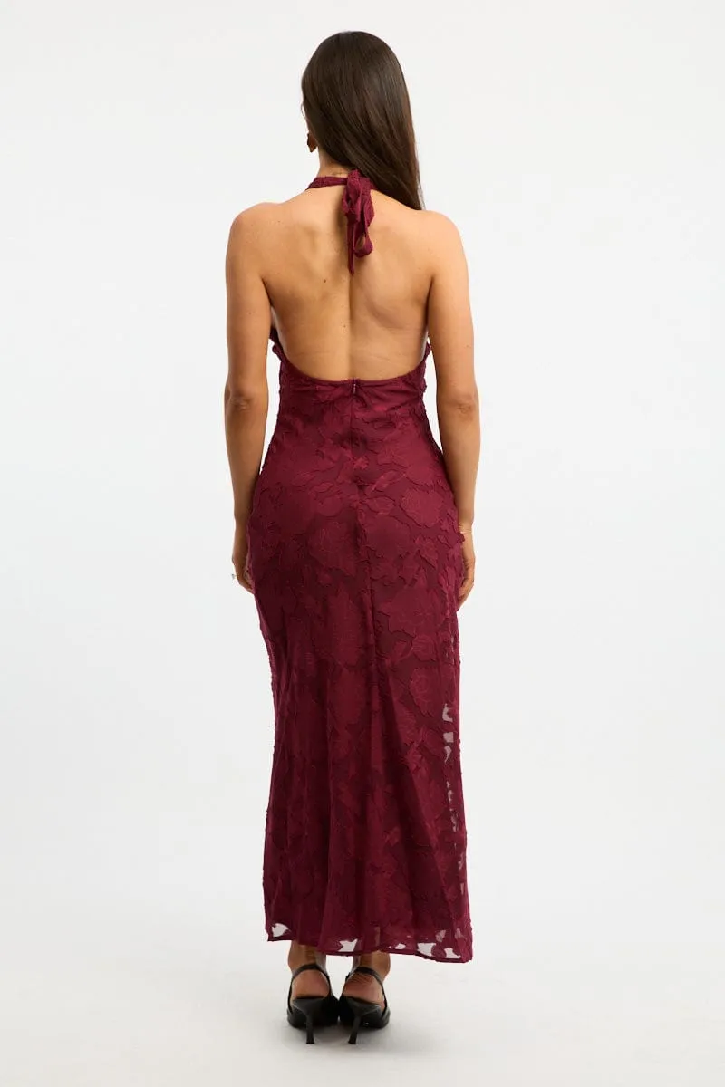 Classic Grace Heroine Mood Red Maxi Dress Halter Neck Burn Out