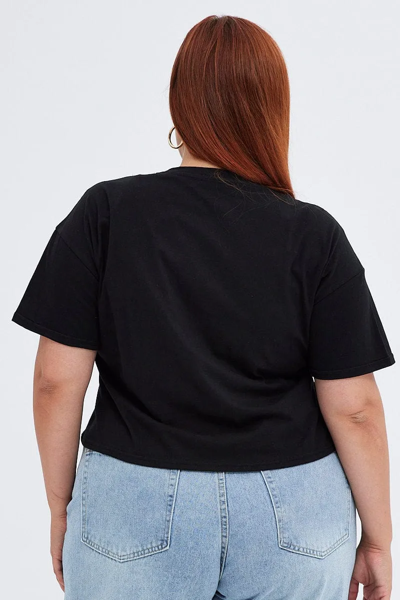 Black Graphic T-shirt Tie Dye Crop Butterfly Cotton Durable Knit Structure