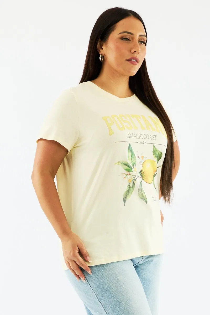 Yellow Graphic T Shirt Short Sleeve Crew Neck Casual Outfit