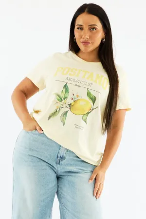 Smart Layering Comfortable Shape Yellow Graphic T Shirt Short Sleeve Crew Neck