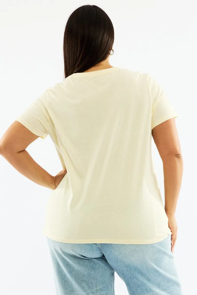 Chic and Cozy Yellow Graphic T Shirt Short Sleeve Crew Neck