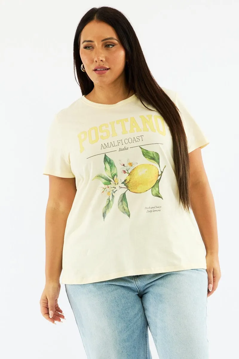 Yellow Graphic T Shirt Short Sleeve Crew Neck college