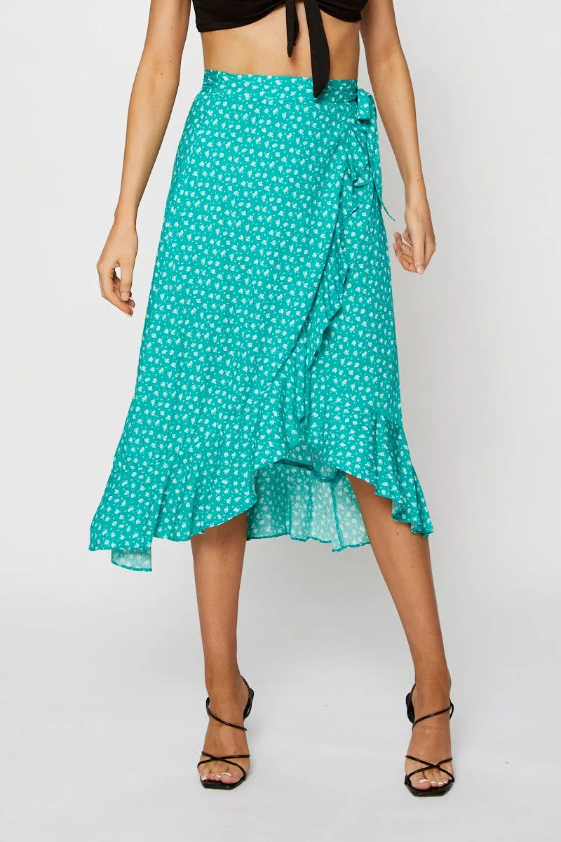Light Fabric Structured Shape Print Wrap Skirt Midi