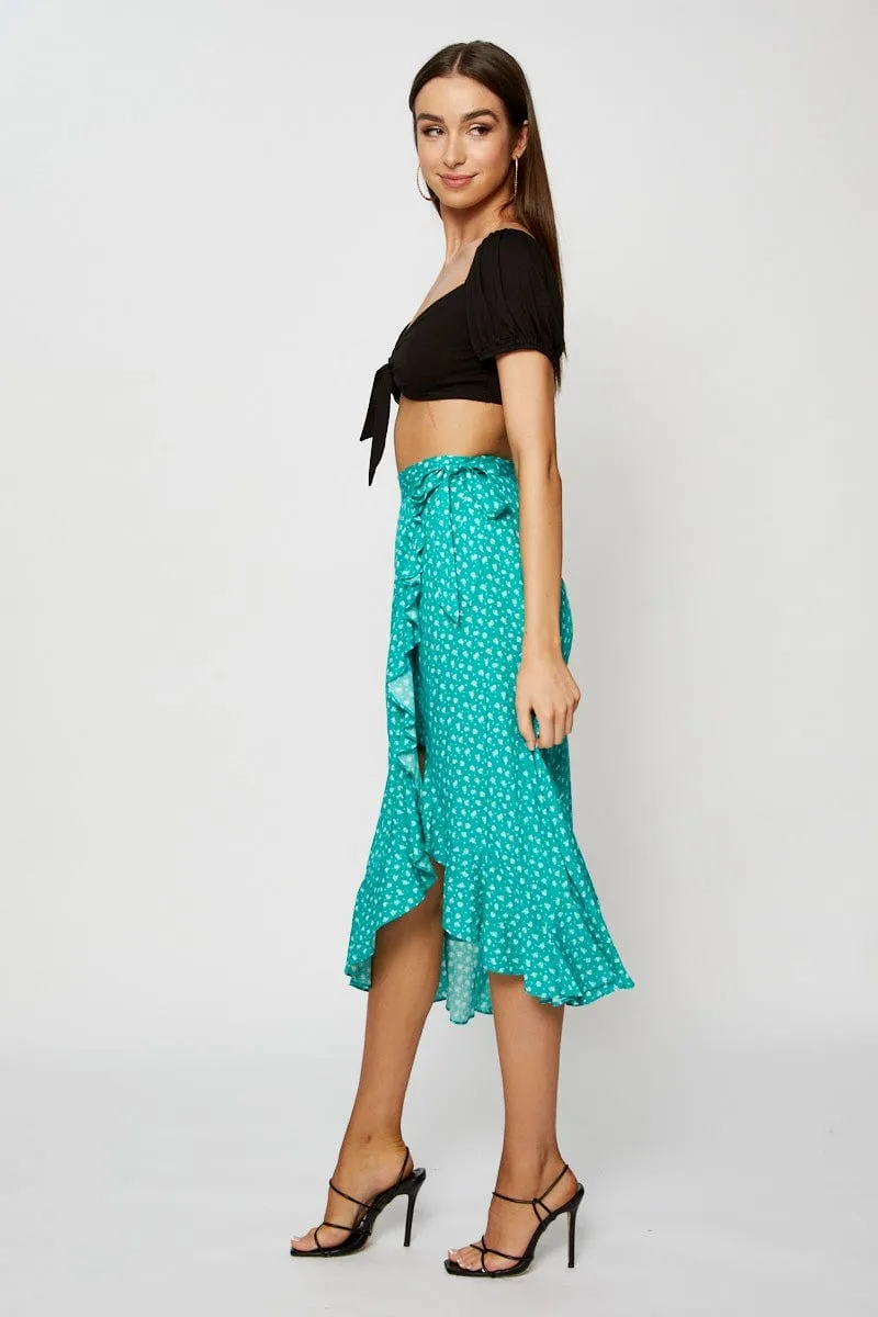 Print Wrap Skirt Midi Travel Ease