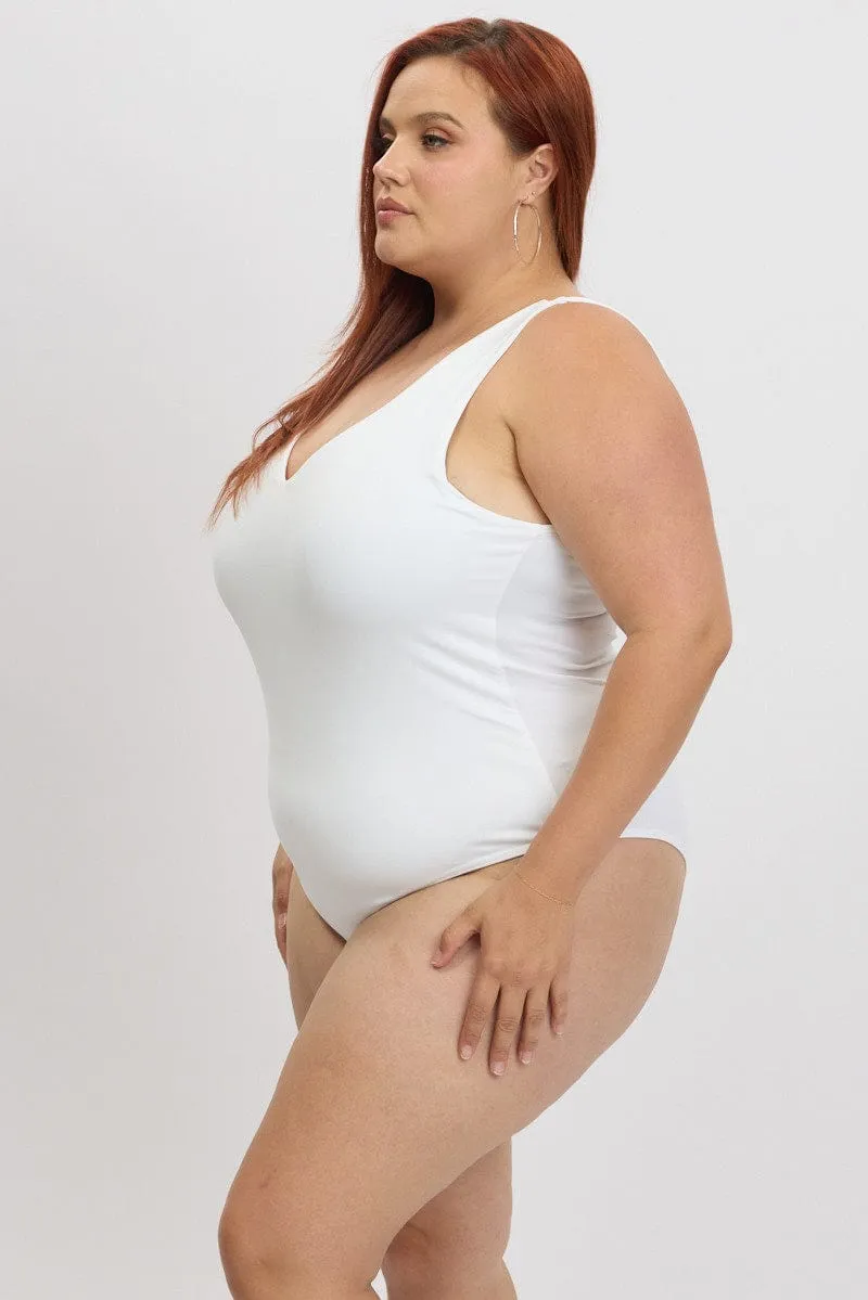 Easy Breath White Bodysuit V Neck Supersoft