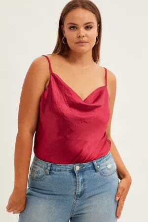 Spark Mood Red Singlet Top Sleeveless Satin Cowl Neck
