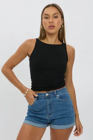 Black Boat Neck Tank Top Rib Trendy Sweatpants