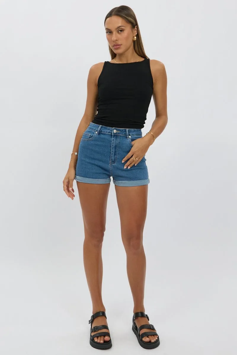 Black Boat Neck Tank Top Rib Summer Outerwear