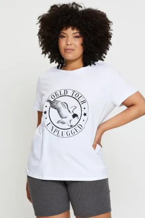 White Graphic T-shirt World Tour Crew Neck Short Sleeve Job Interview Soft Breathable