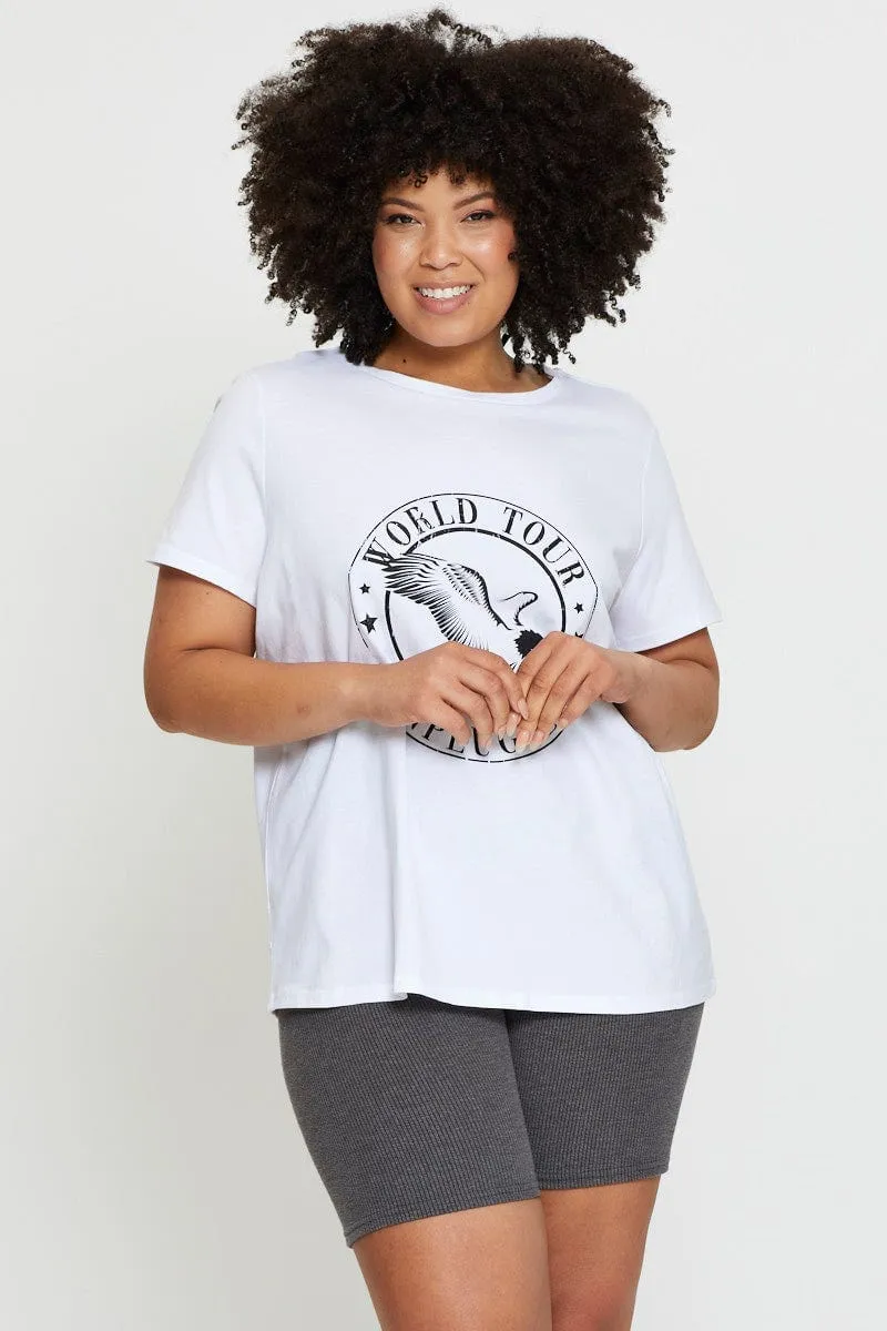White Graphic T-shirt World Tour Crew Neck Short Sleeve Affordable accessibility Multi Purpose Wear