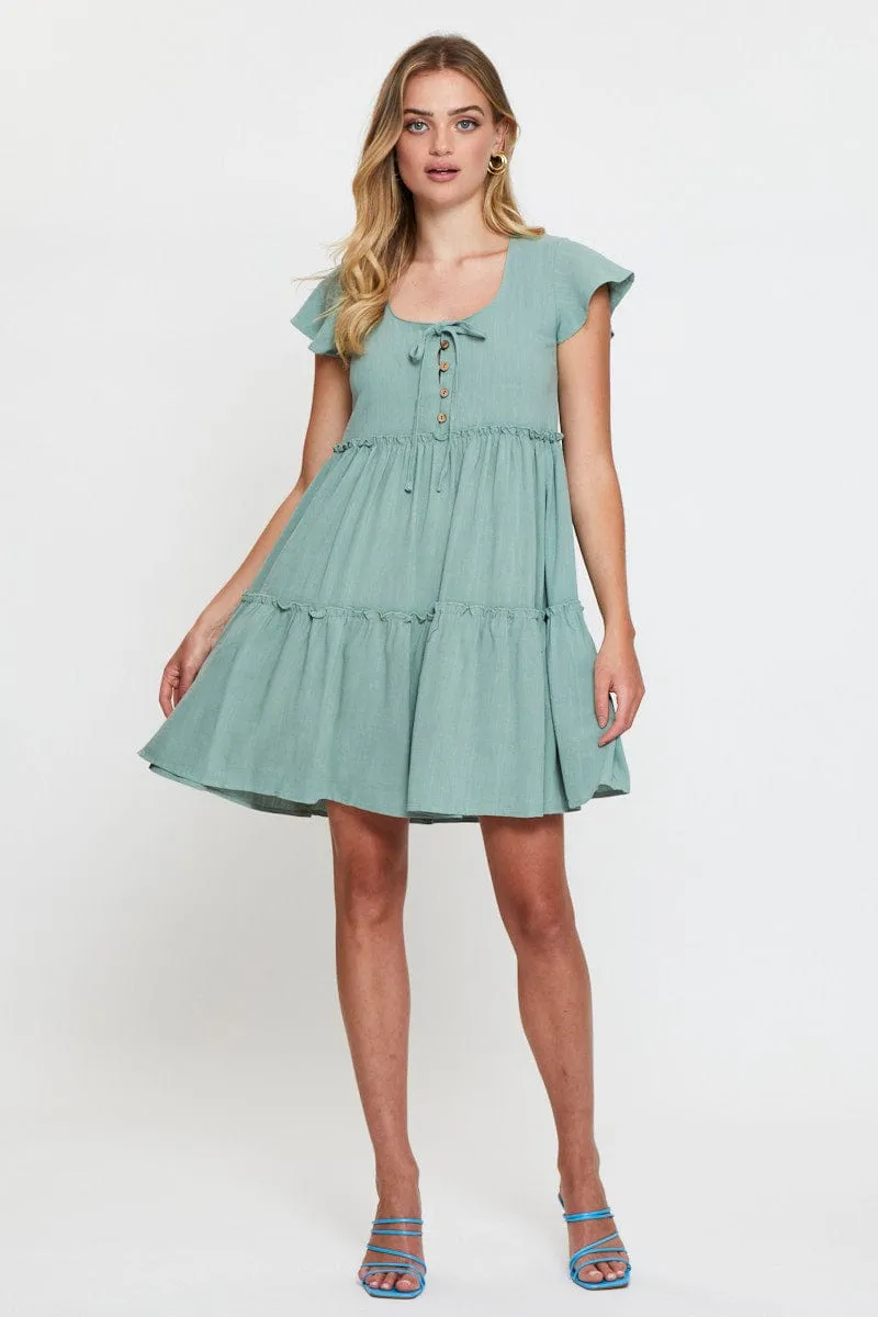 Green Mini Dress Short Sleeve Simple chic mini Casual yet chic piece