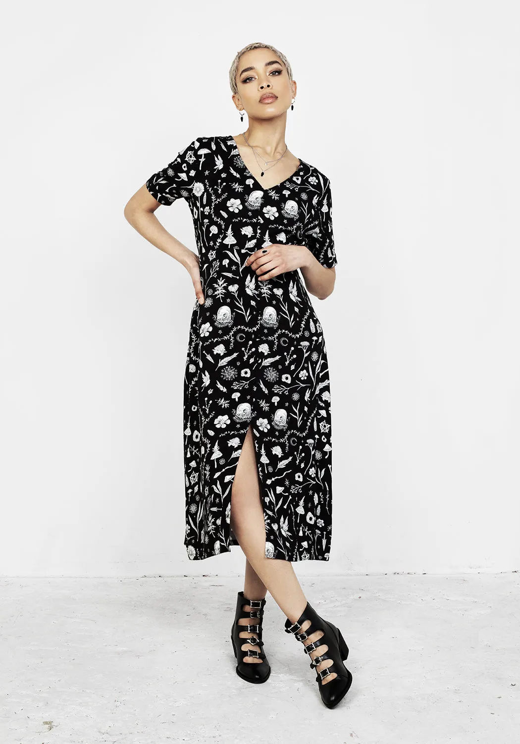 HEDGEWITCH V-NECK MIDI DRESS Contemporary Fashion