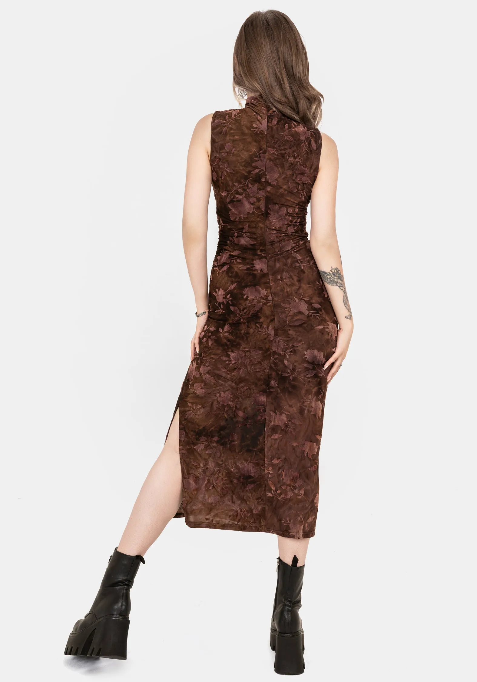 Serenade High Neck Ruched Floral Midaxi Dress Daily Office