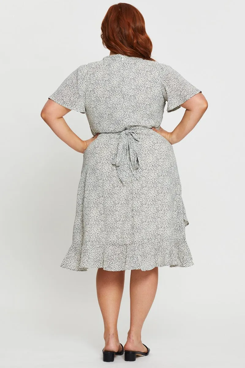 Young Professional Geo Print Midi Dress V-neck Short Sleeve
