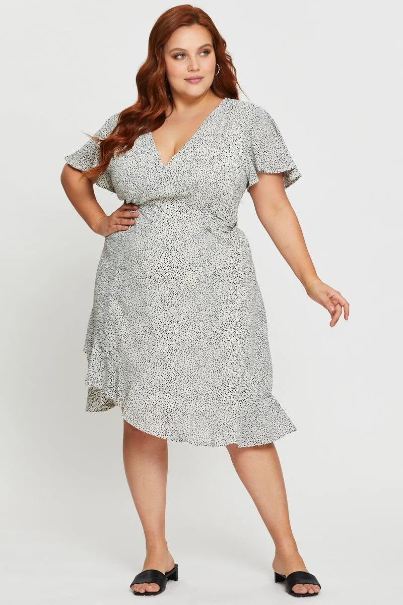 Geo Print Midi Dress V-neck Short Sleeve Seasonal Wardrobe