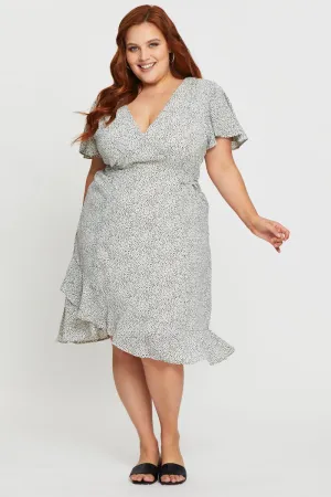 Geo Print Midi Dress V-neck Short Sleeve Soft Ray Daywear Option