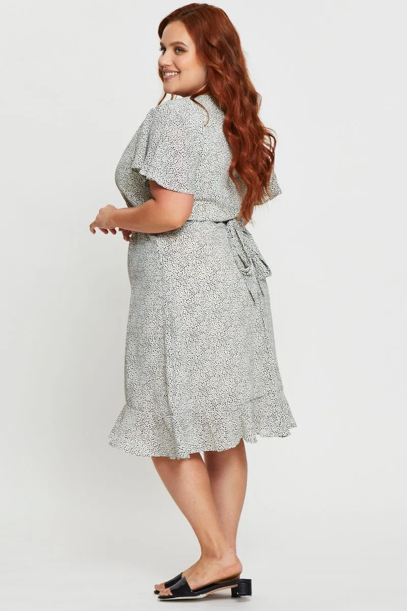 Crystal Light Geo Print Midi Dress V-neck Short Sleeve