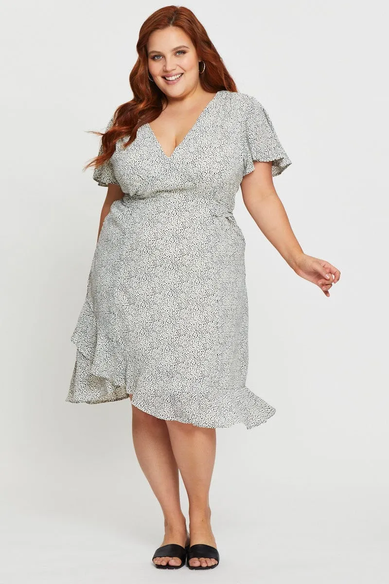Geo Print Midi Dress V-neck Short Sleeve Soft Ray Daywear Option