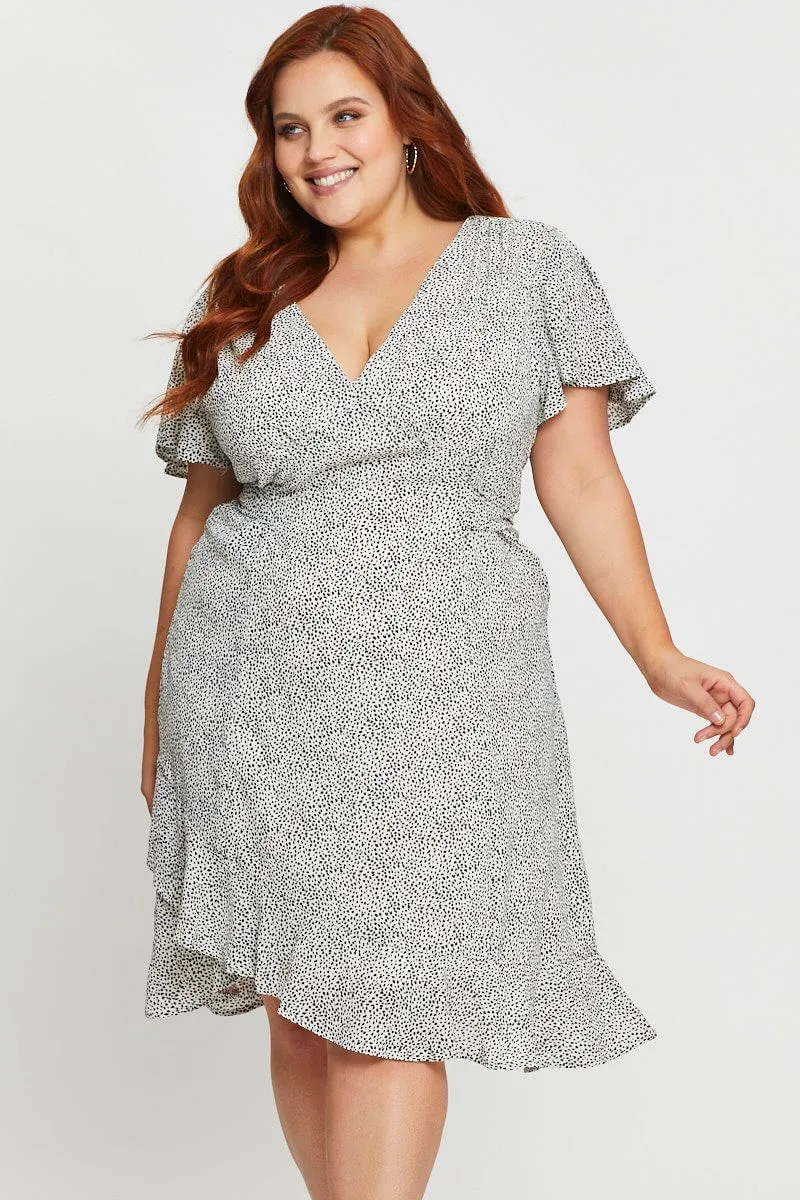 Sleek Comfort High-waisted midi dress Geo Print Midi Dress V-neck Short Sleeve