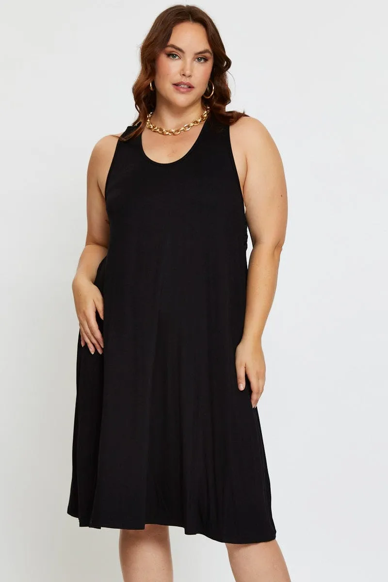 Casual Wear Black Smock Dress V-neck Sleeveless
