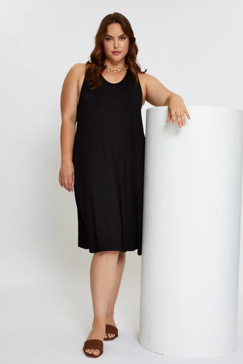 Relaxed Look Black Smock Dress V-neck Sleeveless