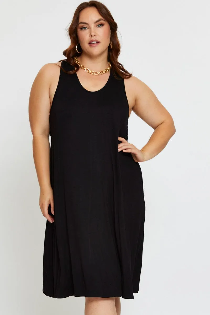 Black Smock Dress V-neck Sleeveless Sunday Stroll