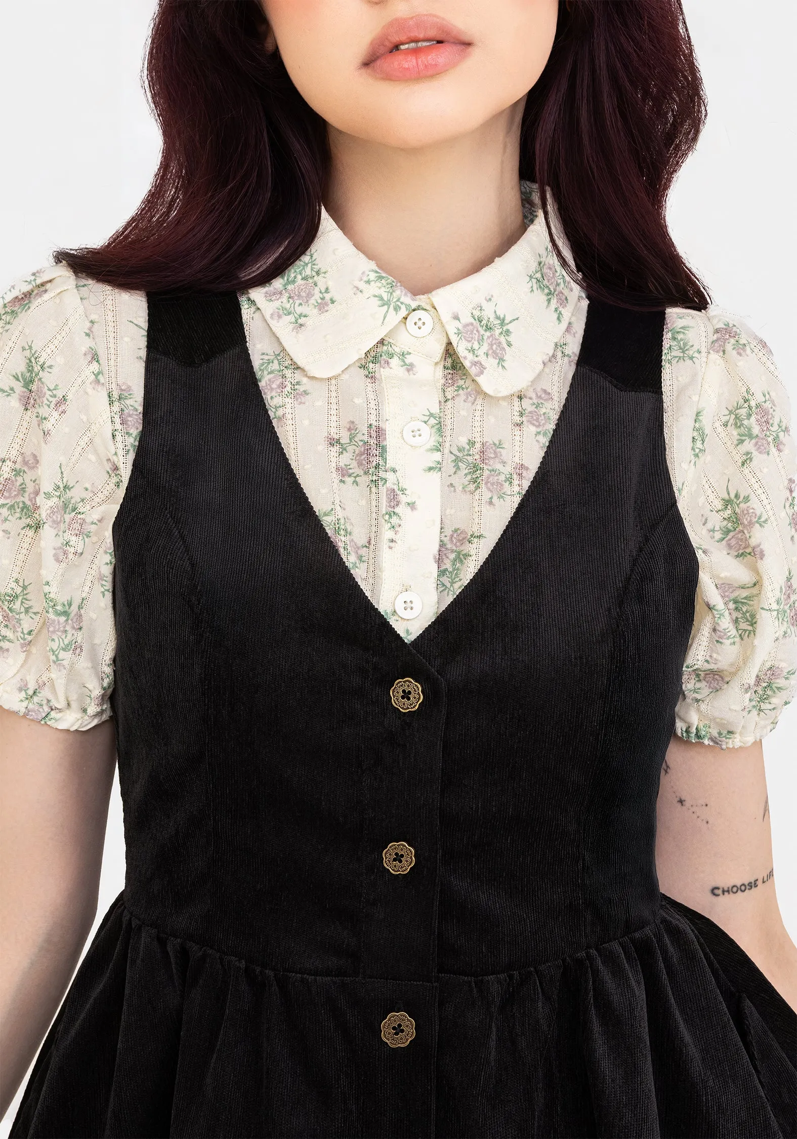 Iris Button Up Pinafore Mini Dress Oversized Pocket