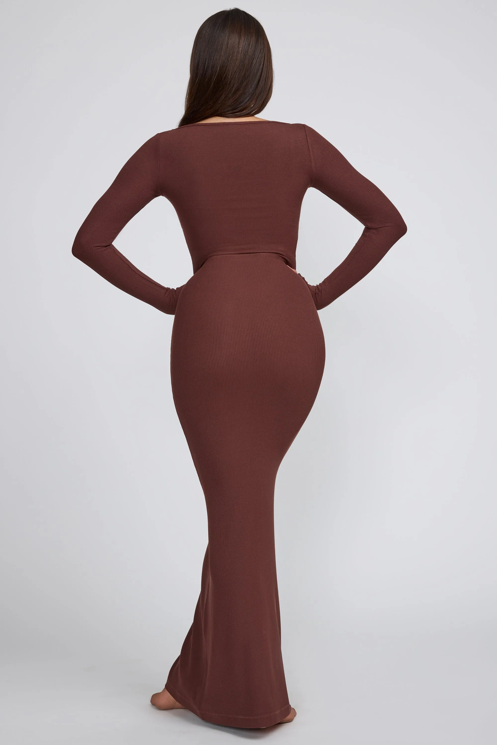 Ribbed Modal Long Sleeve Maxi Dress in Chocolate Layer Art natural fiber