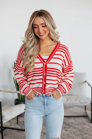 Perfect Knit Perfect Layering Scottie Striped Cardigan - Cherry Mix