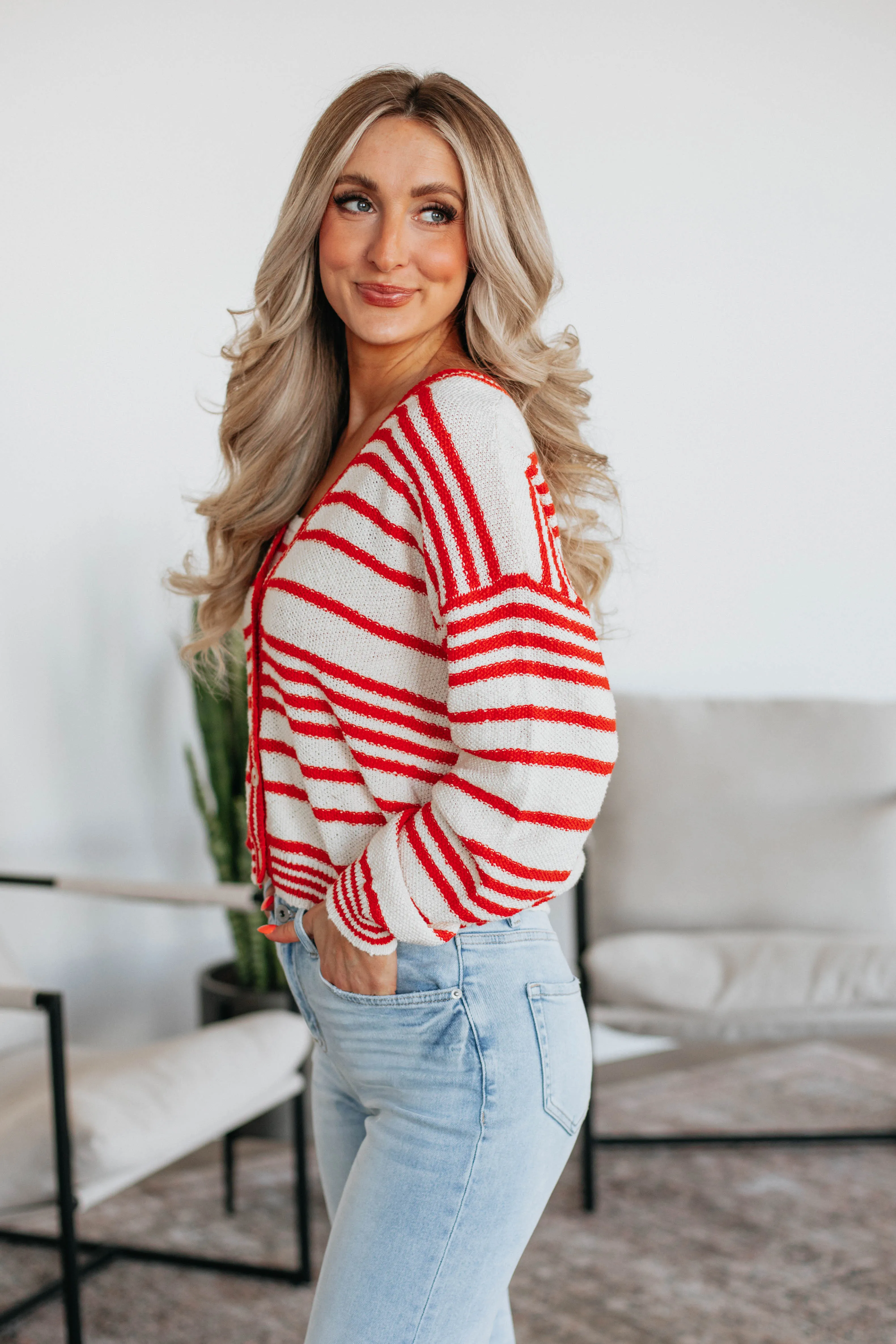 Chilly Chic Scottie Striped Cardigan - Cherry Mix