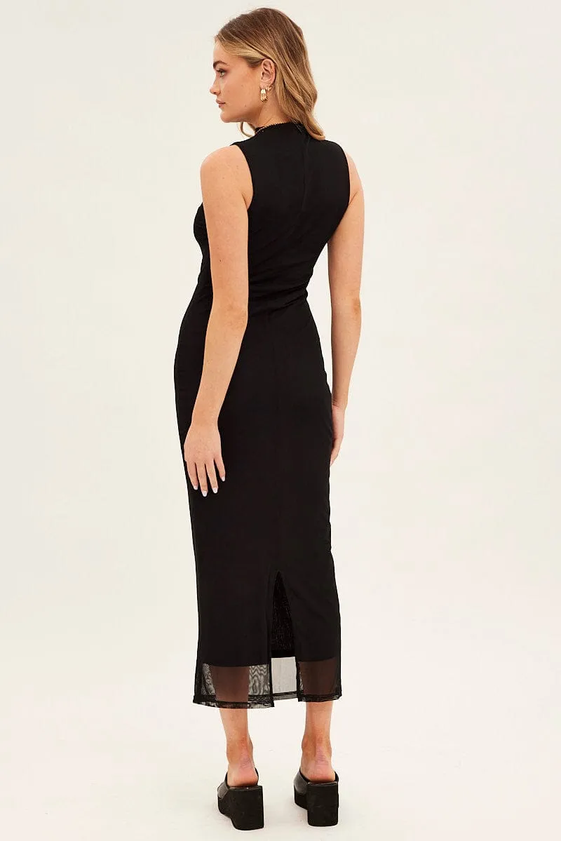 Sea Breeze Harvest Glow Black Maxi Dress Sleeveless Mesh
