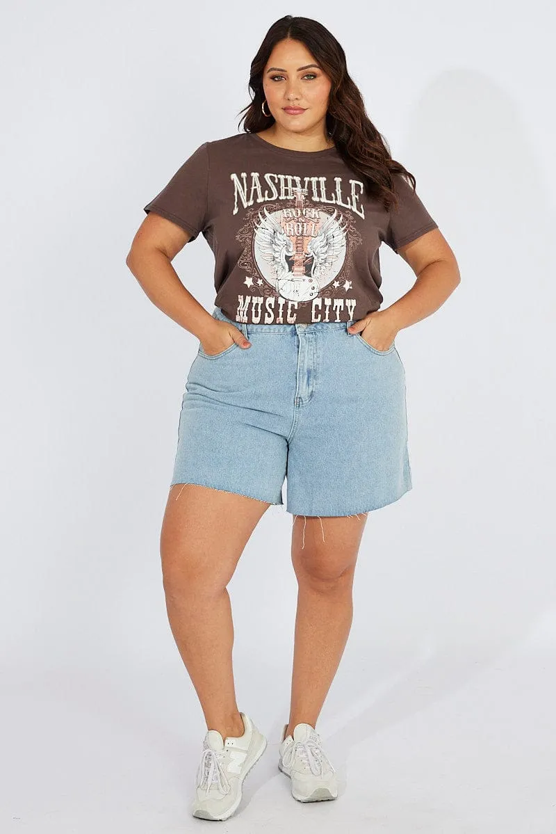 FlexibleCollarOptions Fashion Ready Brown Graphic T-shirt Short Sleeve Crew Neck