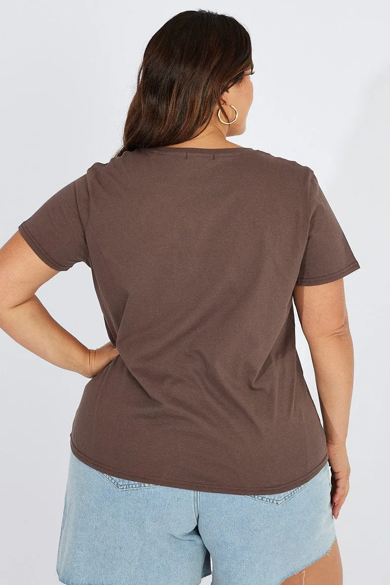Brown Graphic T-shirt Short Sleeve Crew Neck Hypoallergenic Textile