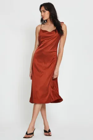 Organza Air Pearl Glow Brown Slip Dress Maxi Satin
