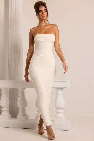 Embellished Bandeau Cowl Neck Maxi Dress in White Inner peace Classic long dress