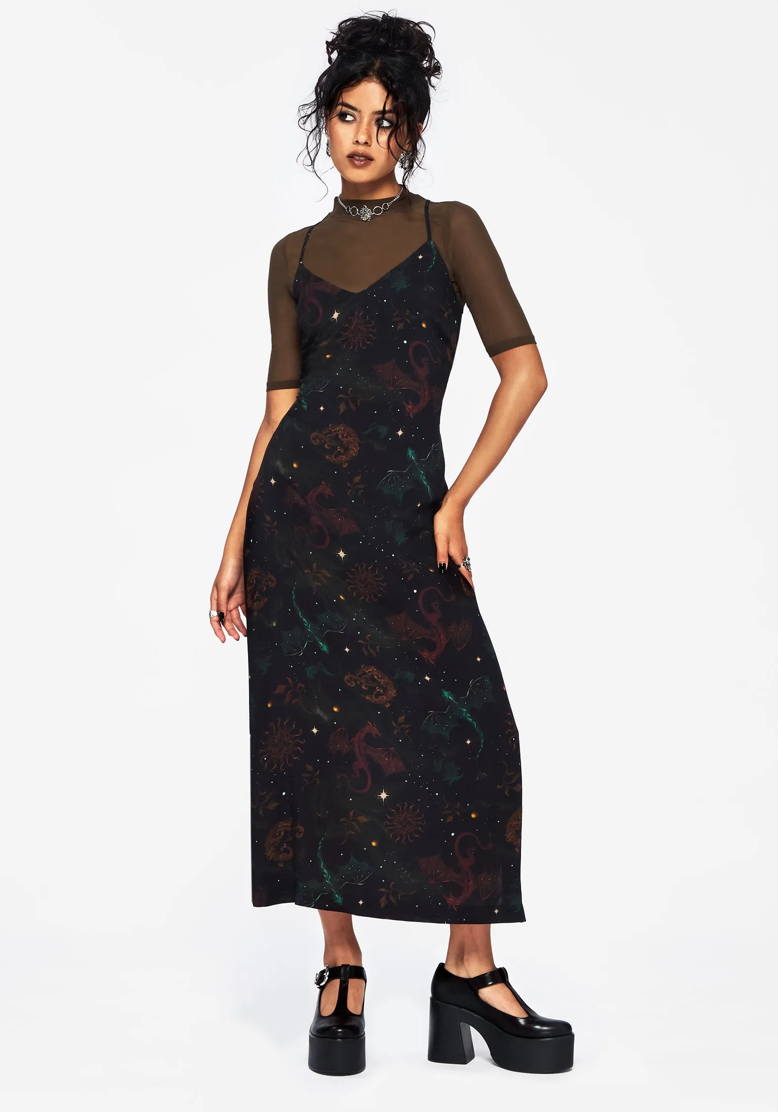 Haze Light Music Hall Phoenix Dragon Printed Cami Midi Dress