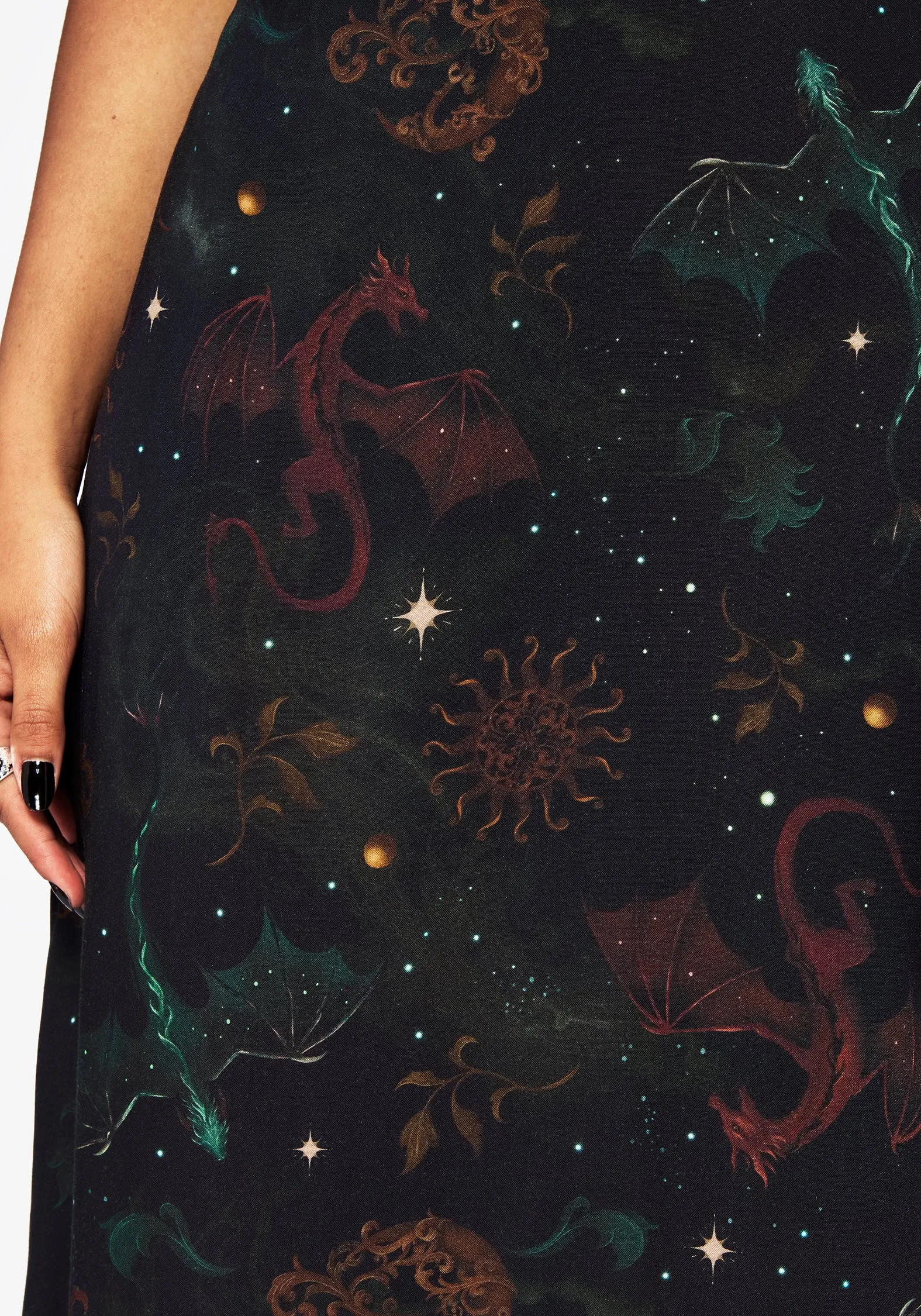Phoenix Dragon Printed Cami Midi Dress Leaf Song Relaxed Appearance