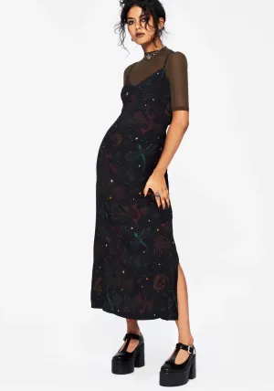 Phoenix Dragon Printed Cami Midi Dress Winter Snow Feminine Design