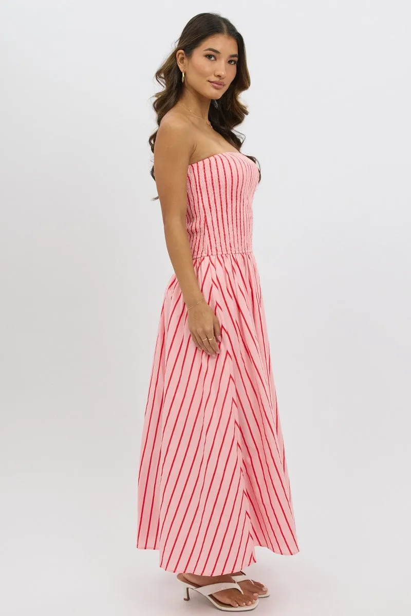 Pink Stripe Strapless Maxi Dress Coastal Chic Sailing Day