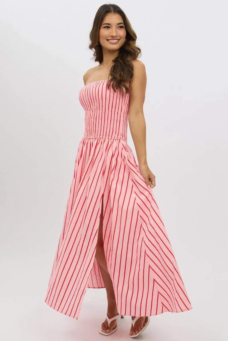 Pink Stripe Strapless Maxi Dress Rail Glow