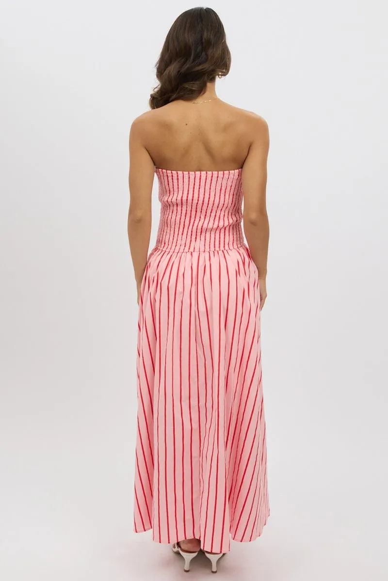 Pink Stripe Strapless Maxi Dress Metal Shine