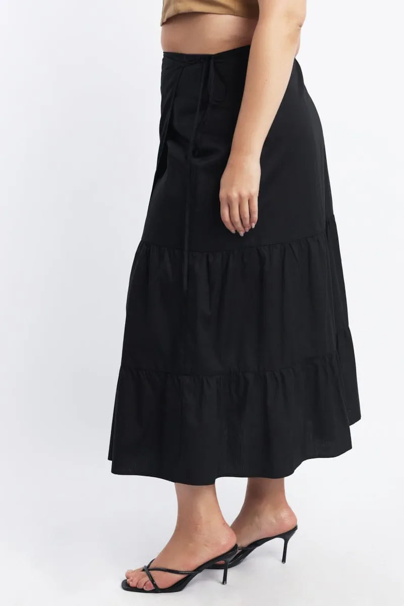 Black Wrap Cotton Poplin Blend Maxiskirt Refined Sophistication Soft Outfit