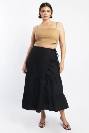 Soft Layers Fashion Pulse Black Wrap Cotton Poplin Blend Maxiskirt
