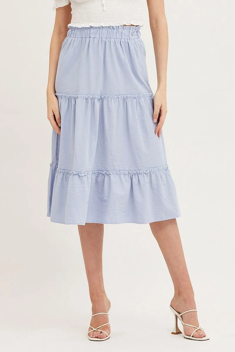 Blue Tiered Midi Skirt Smooth Look Breezy Look