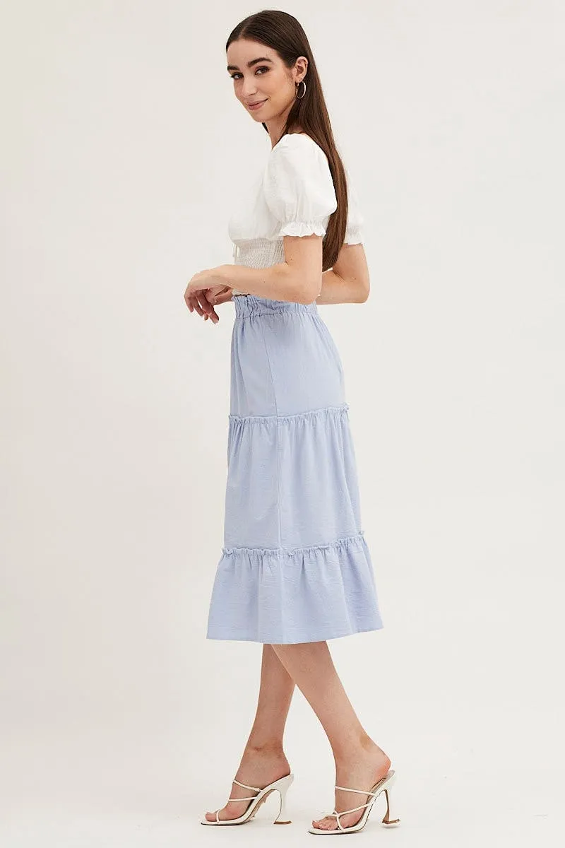Blue Tiered Midi Skirt Elegant Feel