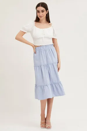 Blue Tiered Midi Skirt Refined Texture Clean Mood